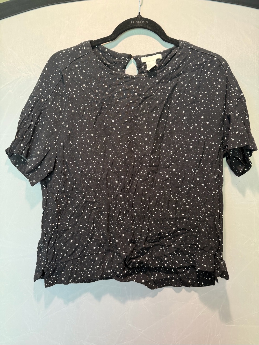 H&M Black Star Print Puff Sleeve Blouse